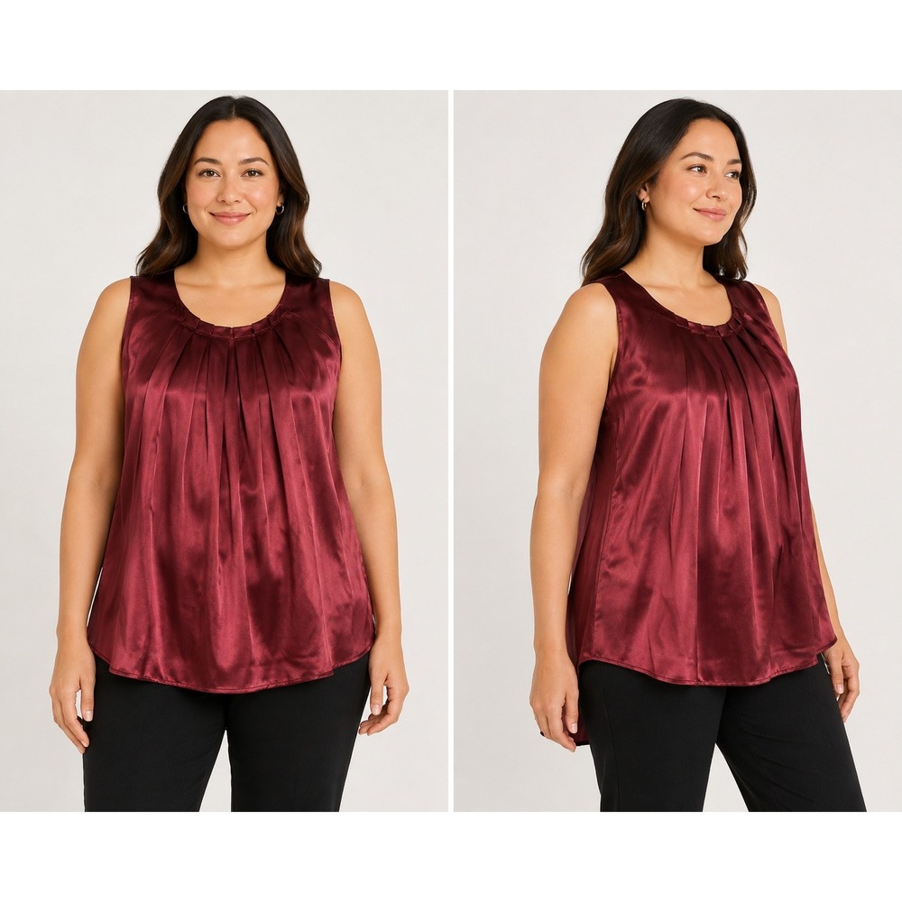 J. Jill Maroon 100% Silk Pleated Neckline Sleeveless Tank Top Blouse 1X NEW